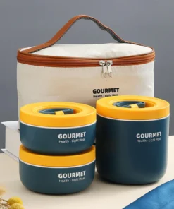 3 Piece Green Gourmet Stainless Steel Lunch Box With Bag